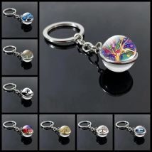 New Tree of Life Glass Ball Keychain Life Tree Ball Pendant Art Car Keychain Glass Convex Jewelry Keychain Lady Gift Direct