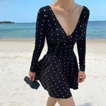 2022 Newest Sexy One piece Swimsuit Long Sleeves Swimwear Women Padded Swim Skirt  Bodysuit Female Beach Bathing Suit Summer