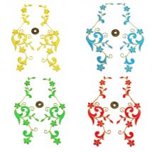 2 Pcs Iron On Embroidery Appliqued Gold Flower Patches Costumes Mirror Pair Trims 6.5*23cm