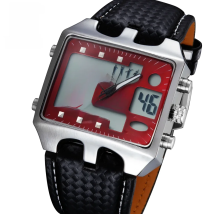 OHSEN Dual time man quartz Watch leather strap fashion Red military Men's Wristwatch Outdoor sport Waterproof male clock Gift
