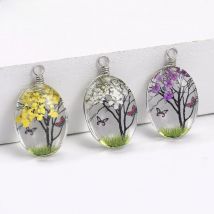 10pcs Wholesale Cabochon Glass Ball Dried Flower Tree Pendant Charms for Necklace Earring Making Diy Jewelry Findings