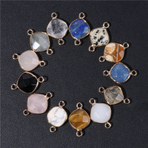 14MM Natural Stone Connector Pendant Agat Quartzs Rhombus Shape Faceted Charms  For Jewelry Making Necklace Bracelet Accessories