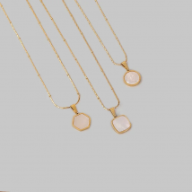 PVD 18k Gold Plated 316L Stainless Steel Beads Chain Necklace White Shell Square Round Hexagon Pendant Necklace For Women
