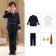 Children Boys Pilot Uniform Suits Kids Formal Jakcet Pants Tuxedo Boy Child Wedding Suits Elegant Suits for 2-14T Children Boys