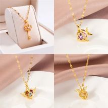 Trendy Sweet Sexy Gold Color Stainless Steel Necklaces For Women Korean Fashion Female Pendant Clavicle Chain Jewelry Wholesale
