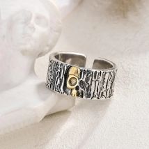 Exaggerated Personality Bark Skull Design Thai Silver Man Party Ring Jewelry For Male Halloween Gifts No Fade