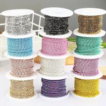 SS6 2mm 1 yard Pink /Green/Blue Opal Glass Rhinestone Cup Chain Glitter Crystal Rhinestone Trim For DIY Wedding Dress Decoration