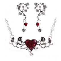 Vintage Jewelry Set Red Heart Rose Necklace Earrings Sets Punk Goth Accessories Choker Drop Earring Daily Wear Halloween Party