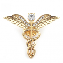 3 Colors Caduceus Large Brooches 3.2CM Brooch Badges Lapel Pin Men Rod Of Asclepius Emergency Crystal Brooch For Medical Staff