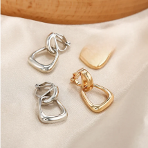New Vintage Geometric Statement Clip Earrings for Women Dangle Drop Golden Metal  Brincos Non Pierced 2023 Fashion Jewelry