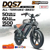 Rower elektryczny EU Stock DEEPOWER QS7 1500W 48V 60AH z baterią litową, oponami 20*4.0 Fat Tire, rower elektryczny do śniegu, podwójne amortyzatory.