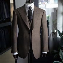 Groomsmen Slim Fit Plaid Grey Men Suits For Wedding Plus Size 3 Pcs Costume Homme Tailor-Made Business Blazer Tuxedo Prom Dress