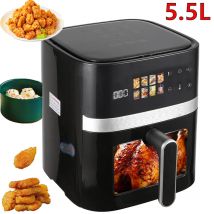 Friggitrice ad aria da 5,5 litri, forno elettrico con friggitrice senza olio con controllo touch, cestello antiaderente e finestra visibile, dimensioni familiari
