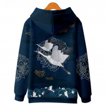 Harajuku Crane Print Hoodie Sweatshirt Autumn Japanese Casual Oversized Hooded Hoodie Hip Hop Pullover Women Men Clothing