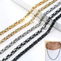 Vnox Men Basic Cubic Square Byzantine Chain Necklace 4mm Wide Stainless Steel Solid Metal Punk Collar Male Jewelry 60cm