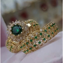 Exquisite Gold Color Hip Hop Rings for Women Fashion Inlaid Zircon Green Stones Wedding Rings Set Bridal Engagement Jewelry