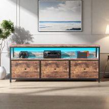 Rosahqnda TV-Ständer, Vintage-TV-Schrank mit LED und 3 Stoffschubladen, Kommode für Wohnzimmer, Esszimmer, Schlafzimmer, Eisenrahmen