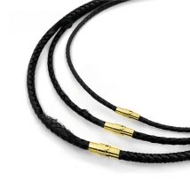 3/4/5mm Black Genuine Braided Leather Necklace Cord Stainless Steel Clasp Choker 18 -32 inches