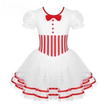 Kids Girls Christmas Ballet Lyrical Dance Costume Gymnastics Figure Skating Dress Puff Sleeve Twirling Leotard Ballet Tutu Dress