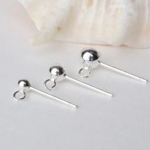 Solid 925 Sterling Silver Ball Earring Post with open Jump Ring, DIY