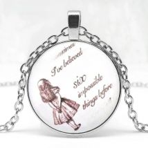 2018/ hot sale, Alice in Wonderland, the six major impossible Alice quotes necklace photo pendant chain jewelry.
