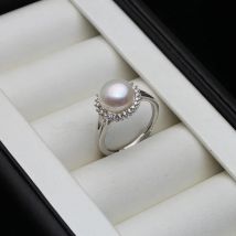 925 Sterling Silver Ring With Pearls Woman,Resizable Real Natural Freshwater Grey Pearl Rings Fine Jewelry