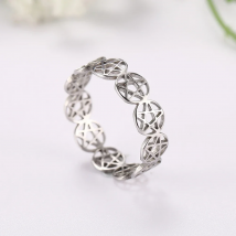 COOLTIME Supernatural Pentagram Ring for Women Stainless Steel Geometric Circular Pentacle Couple Rings Jewelry Gift