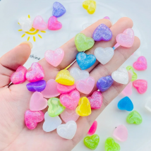 20 Pcs New Cute Mini Cartoon Shiny Heart-Shaped Flatback Resin Cabochons Scrapbook Diy Jewellery Decor Crafts Accessories A129