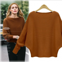 19 Colors Women Knitted Long Batwing Sleeves Loose Sweater Autumn Outstreet High Stretch Knitwear Wide Collar Pullover Knits