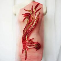 Baroque Red Embroidery Sequin Lace Applique Sewing Flower Fabric Patch Wedding Gown Bridal Dress Clothes DIY Crafts