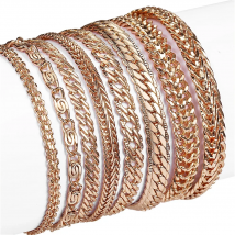 21 Styles 585 Rose Gold Color Bracelet for Women Men Girl Snail Curb/Weaving Link Foxtail Hammered Bismark Bead Chains 20cm
