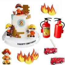 Firefighter Hero Theme Cake Toppers Fire Ladder Truck Kids 1st Birthday Cake Ornaments Cute Gift Birthday Boys Cake Decoratings