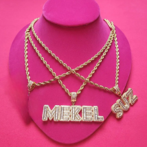 Grandbling Customized Letters Pendant Iced Out Zircon Letters Nekclace with Rope Chain Choker for Women Hiphop Necklace for Man