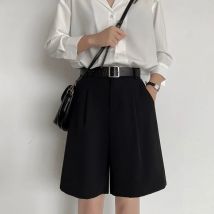 Shorts Women Knee Length Summer High Waist Loose Wide Leg Elegant Office Lady England Style All-match Trendy Vintage Solid Chic