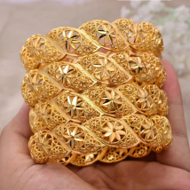 Bangls 4Pcs/lot Ethiopian Africa Gold Color Bangles For Women Flower Bride Bracelet African Wedding Jewelry Middle East Items