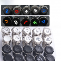 19mm Customize Symbols Metal Oxide Black Brass Plating Push Button Switch LED Flat Fans Light 12V24V For PC Car Home Appliance