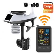Estación Meteorológica Wifi inteligente Tuya para el hogar, dirección de velocidad del viento Digital, índice de luz de lluvia, calidad del aire, Monitor de temperatura y humedad