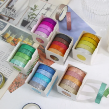 5Pcs Glitter Washi Tape Set Basic Masking Tape Journal Supplies Washitape Stationery Scrapbooking Album Decorative Adhesive Tape