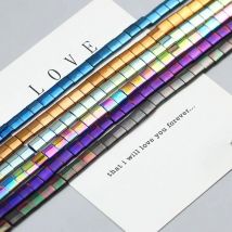 WLYeeS 5x5mm Two hole Gold Color Hematite Stone Beads Natural Stone Square Spacer loose beads for Jewelry Bracelet Making DIY