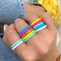 New High Quality Colorful 7 Neon Enamel Bands Gold Color Rainbow Fashion Engagement Eternity Band Stack Women Finger Ring