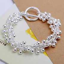 silver Color Bracelets charm solid chain beads fashion beautiful top quality women wedding Jewelry