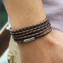 XQNI Fashion Multi-Layers Sporty Male Charm Bracelet Bangles Classic Braided Wrap Leather Women Men Bracelet Couple Jewelry