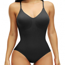 GUUDIA V Neck Spaghetti Strap Bodysuits Compression Body Suits Open Crotch Shapewear Slimming Body Shaper Smooth Out Bodysuit