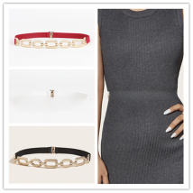 Elastic belt For Women Gold Link chain buckel splice Waist tivetelescopic rubber for dress shirt Garment multiple sizesFashion