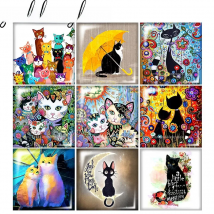 New Love Cat Love Pet Cute cats Square 10pcs mixed 12mm/20mm/25mm/30mm photo glass cabochon demo flat back Making findings