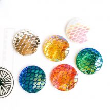ZEROUP 20mm 25mm Resin Cabochons Round Fish Scales Cameo Flat Back Cabochon Supplies for Jewelry Finding 10pcs