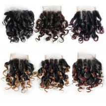 Curly Hair 4x4 Closure Brazilian Curly Human Hair Closure 1B 27 #4 30 33 99J Ombre Honey Blonde colored Three Part Closure