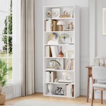 Getone Scaffale da soggiorno 210 cm Libreria da soggiorno Scaffale da esposizione a 7 livelli 60x23,5x209,5 cm Bianco/Nero/Rovere