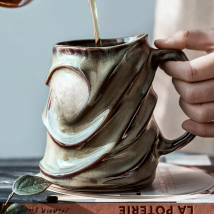 500ml Leaf Pattern Ceramic Coffee Mug Large Capacity Frosted Water Cup Office Coffee Tea Cup Kitchen Utensils