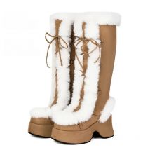 Fluffy Warm Winter Long Boots For Women Snow Boot Faux Fur Lace-up Thick Platform Female Shoes Cosplay The Christmas Gift Shoes